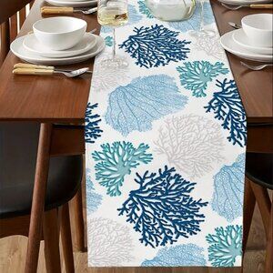 Vibrant Blue Teal Coral Costal Theme Table Runner - 13" x 108"